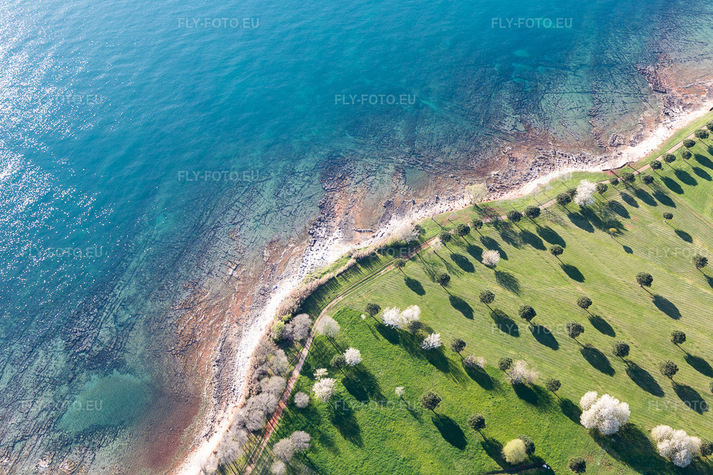 Vue aérienne: Vue de la ville à Karigador dans le département Gespanschaft Istrien, Croatie – .Photo: IMG_106089.jpg prise le 13/04/2018 par Werner Riehm/FLY-FOTO.eu – Résolution de l'original: 5472 x 3648 px