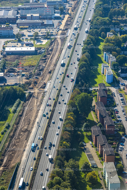 Unna220902510 | Luftbild, Baustelle an der Autobahn A1, Hochhaussiedlung Zum Schanzengraben, Massen, Unna, Ruhrgebiet, Nordrhein-Westfalen, Deutschland