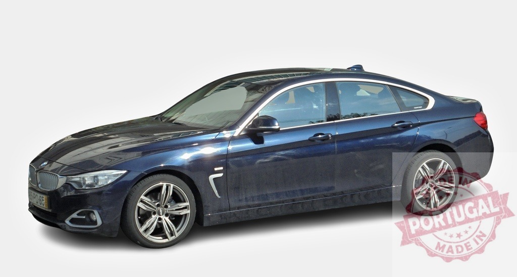 BMW 4 Series Gran Coupé parked on a sunny day | Shiny dark blue BMW 4 Series Gran Coupé parked on a clear sunny day - Realized with Pictrs.com