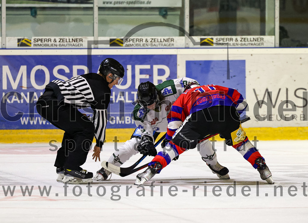 2022-09-09_074_TSV_Erding_gegen_Deggendorfer_SC | Erding, Deutschland, 09.09.2022:
Eishockey, Bayernliga 2022 / 2023, Testspiel, TSV Erding gegen Deggendorfer SC, Endergebnis: 2:5

Marius von Friderici-Steinmann (Erding Gladiators, #92), Curtis Leinweber (Deggendorfer SC, #11)

Foto: Christian Riedel / fotografie-riedel.net