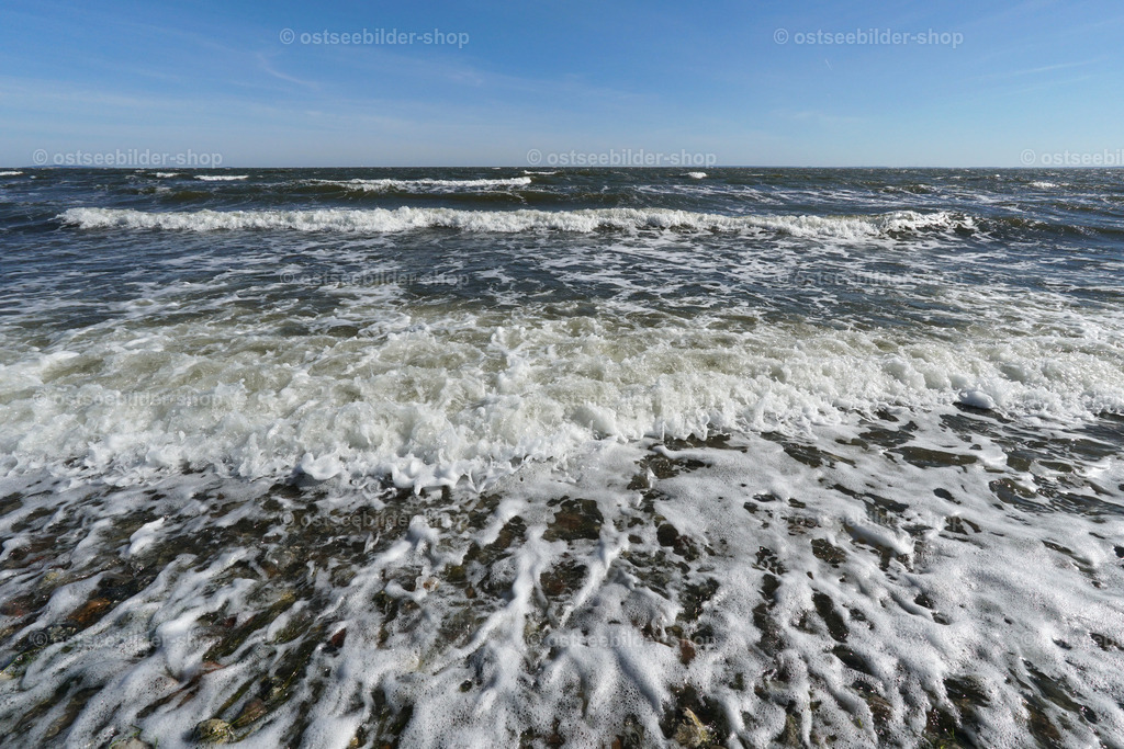 Brandung auf dem Greifswalder Bodden | Das Bild zeigt die schäumende Brandung vor der Boddenküste.