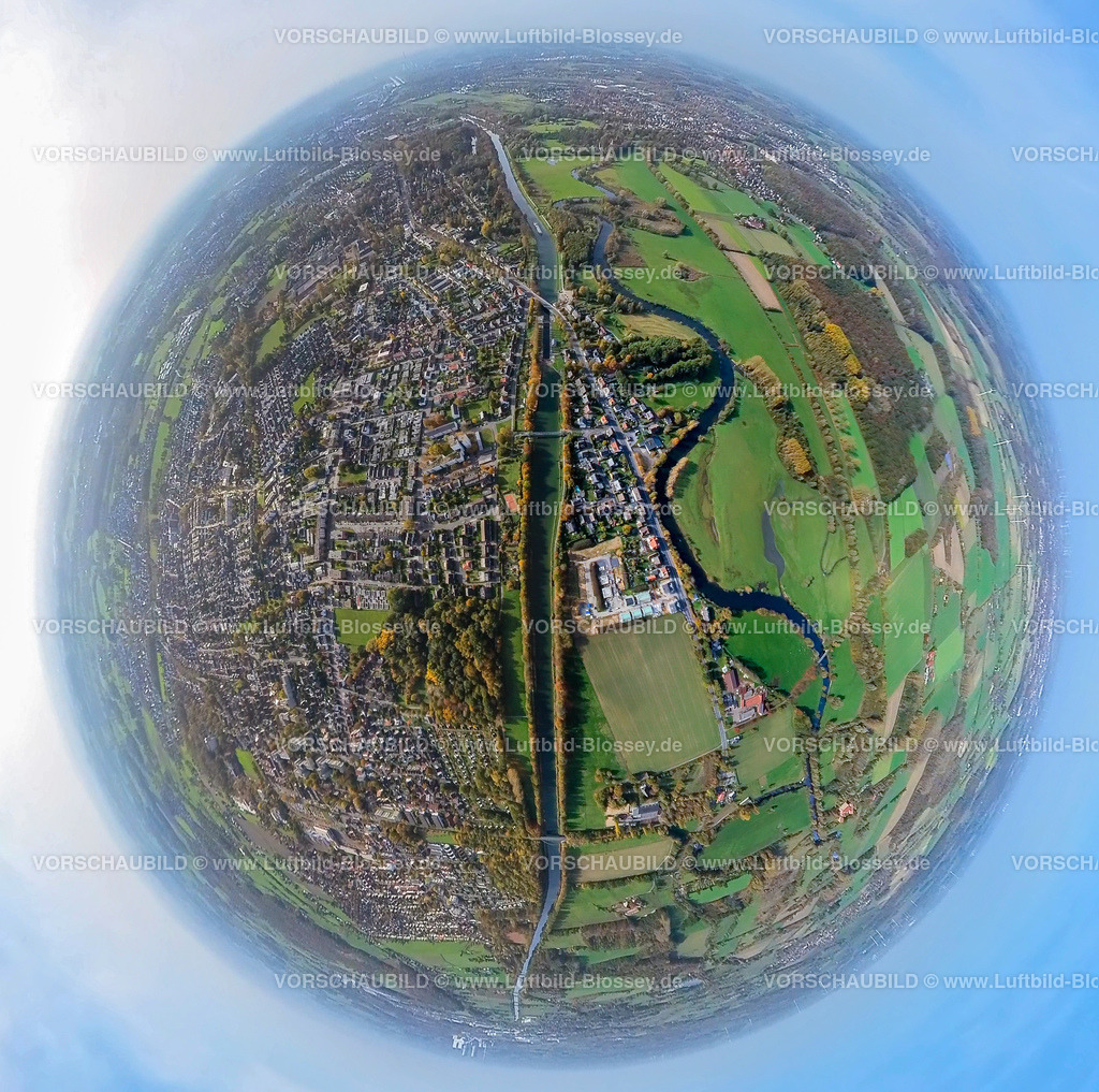 Hamm20221020_10_Osten | Luftbild, Hamm Osten, Fluss Lippe Mäander, Lippeauen, Datteln-Hamm-Kanal, Baugebiet Im Fuchswinkel, Fisheye Aufnahme, Fischaugen Aufnahme, 360 Grad Aufnahme, Hamm, Ruhrgebiet, Nordrhein-Westfalen, Deutschland