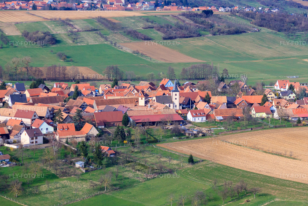 Vue aérienne: Vue de la ville depuis le sud-est à Buswiller dans le département Bas Rhin, France – .Photo: IMG_38611.jpg prise le 20/03/2011 par Werner Riehm/FLY-FOTO.eu – Résolution de l'original: 4752 x 3168 px