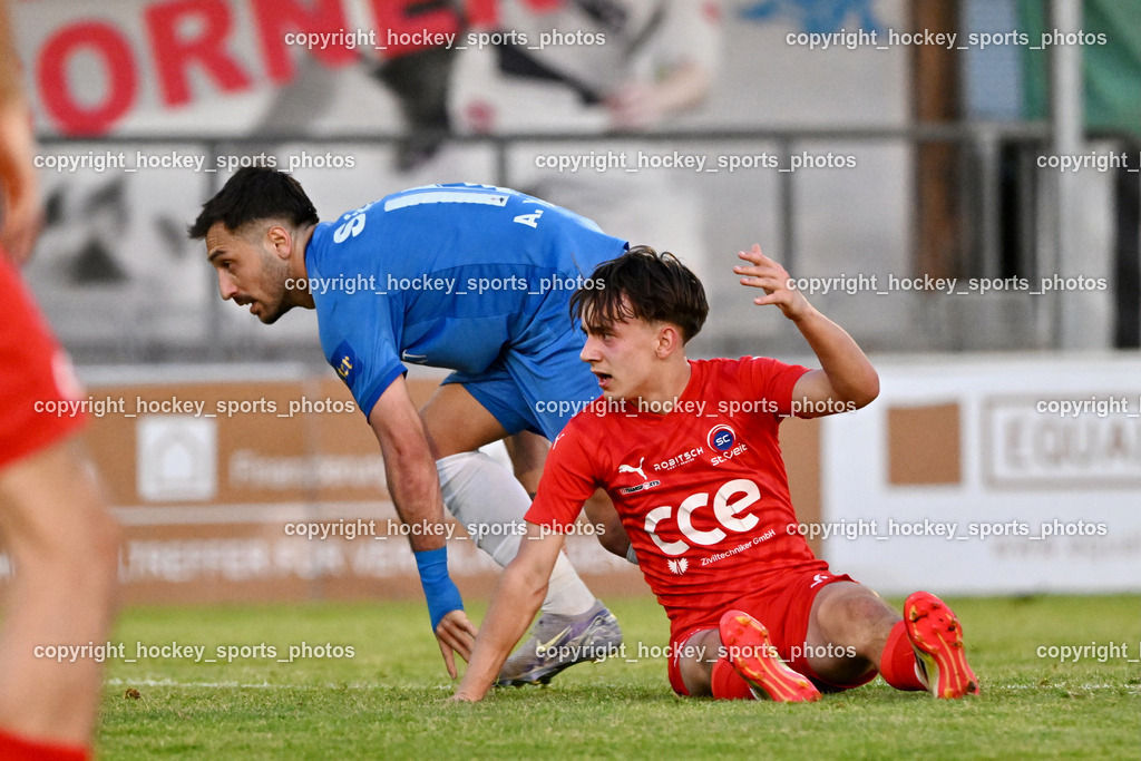 SAK vs. SC ST. Veit | #6 Julian Hufnagl SC St.Veit, #10 Yosifov Svetlozar Angelov SAK, SAK vs. SC ST. Veit, SAK vs. SC ST. Veit am 30.04.2025 in Klagenfurt (Sportpark Welzenegg), Austria, (Photo by Bernd Stefan)