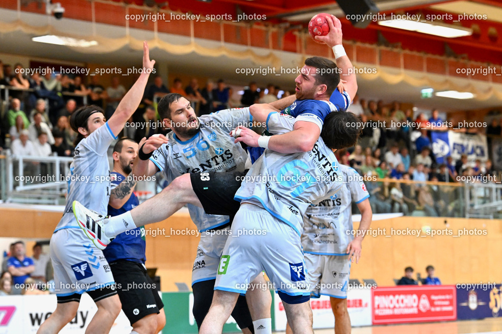 SC Ferlach vs. HSG Xentis Lipizzanerheimat | #61 Golubovic Milan HSG Xentis Lipizzanerheimat, #56 Beciri Kristian HSG Xentis Lipizzanerheimat,  #93 Nosan Blaz SC Ferlach, SC Ferlach vs. HSG Xentis Lipizzanerheimat, SC Ferlach vs. HSG Xentis Lipizzanerheimat am 18.04.2026 in Ferlach (Ballspielhalle Ferlach), Austria, (Photo by Bernd Stefan)