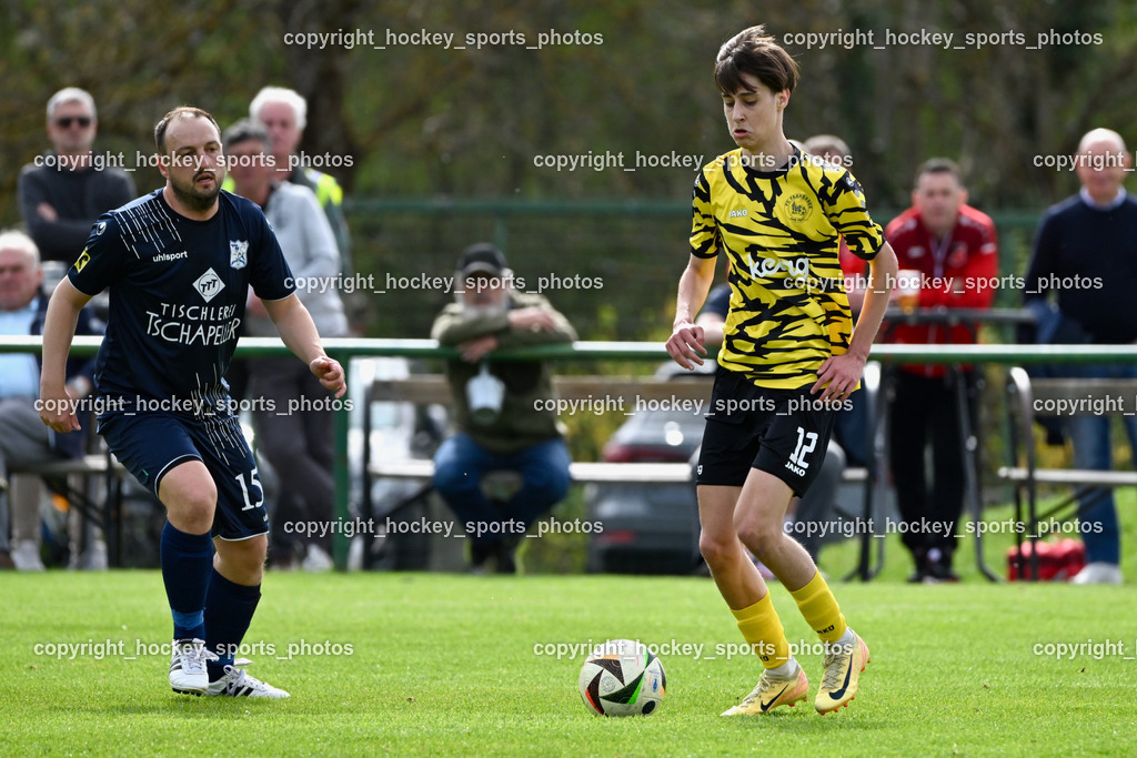 FC Faakersee vs. FC Dölsach | #15 Markus Bachmann FC Dölsach, #12 Moritz Nico Prugger FC Faakersee, FC Faakersee vs. FC Dölsach, FC Faakersee vs. FC Dölsach am 20.04.2025 in Finkenstein (Sportplatz Finkenstein), Austria, (Photo by Bernd Stefan)