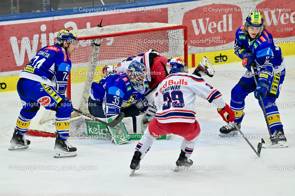 EC IDM WÄRMEPUMPEN VSV vs. EC Red Bull Salzburg | #74 COATTA Max EC VSV, #35 Cannata Joe EC VSV,#39 Genoway Charles EC Redbull Salzburg, #12 Pearson Chase EC VSV, EC IDM WÄRMEPUMPEN VSV vs. EC Red Bull Salzburg, EC IDM WÄRMEPUMPEN VSV vs. EC Red Bull Salzburg am 17.01.2025 in Villach (Stadthalle Villach), Austria, (Photo by Bernd Stefan)