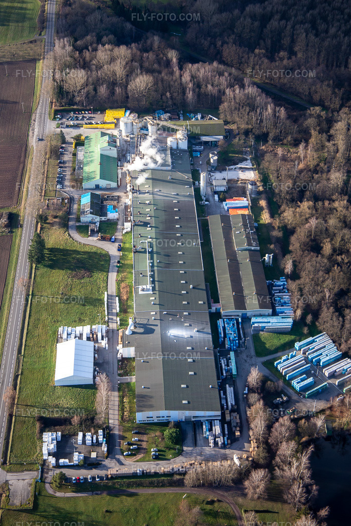 Aerial view: Sitek Insulation in the district Altenstadt in Wissembourg in the state Bas-Rhin, France.Photo: IMG_135694.jpg taken on 01/03/2023 by Werner Riehm/FLY-FOTO.comResolution of the original: 3272 x 4908 px