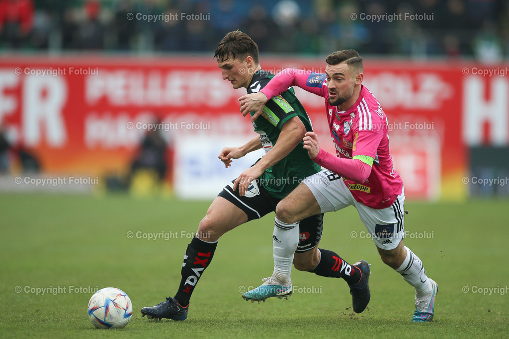A_LUI_20230212_0020 | SPORT FUSSBALL ADMIRAL BUNDESLIGA SV RIED VS TSV HARTBERG
IM BILD: Matthias Gragger (SV Ried), Jürgen Heil (TSV Hartberg)

FOTO:FOTOLUI/UW