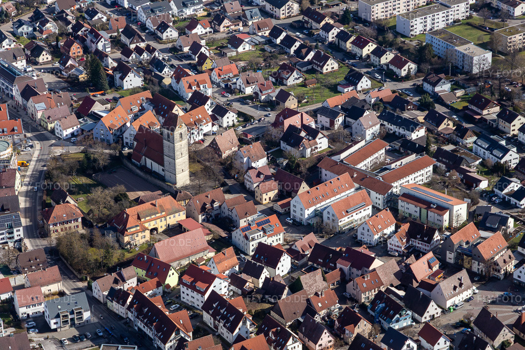 Luftbild: St. Veit-Kirche in Gärtringen im Bundesland Baden-Württemberg in Deutschland. Foto: IMG_125142.jpg vom 20.02.2021 durch Werner Riehm/FLY-FOTO.de