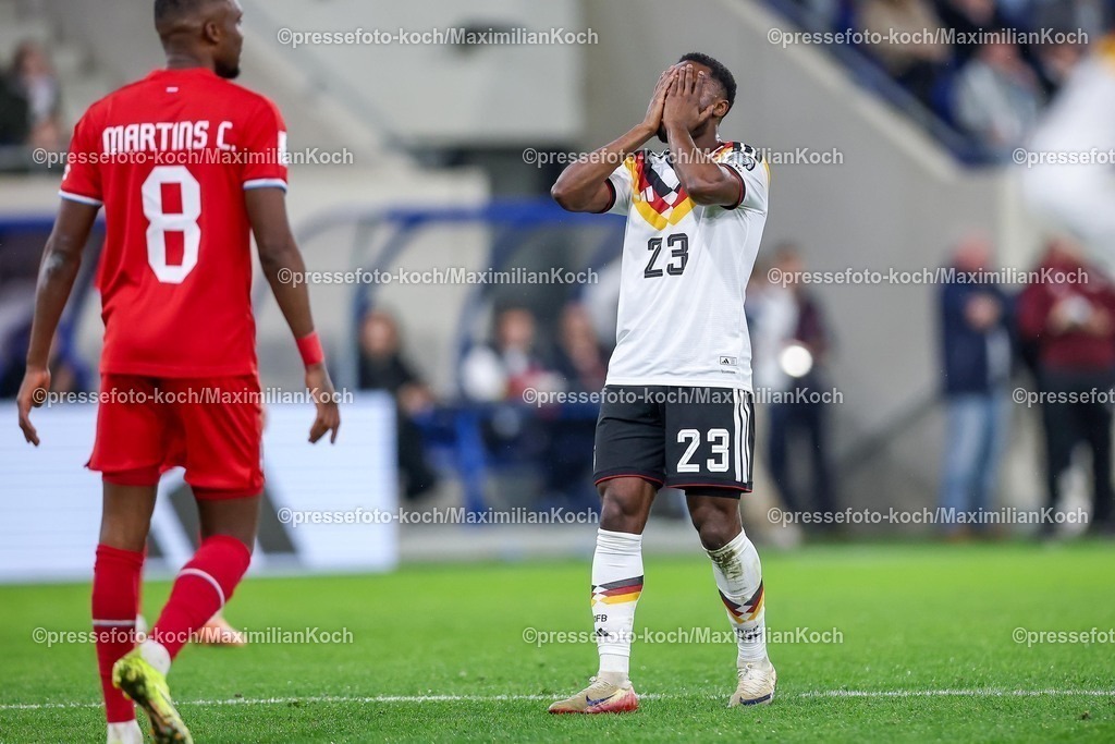 DFB14112501113 | 14.11.2025, Fußball, Länderspiel, WM-Qualifikation Europa, Deutschland - Luxemburg, Stade de Luxembourg (Croix de Gasperich, Luxemburg), 9. Spieltag, Saison 2025 2026: Ridle Baku (GER #23) reagiert enttäuscht Enttäuschung  Regulations prohibit any use of photographs as image sequences and or quasi-video.