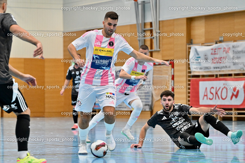 Carinthia Flamengo Futsal Club vs. FC Ljuti Krajisnici | #5 Jernej Kunc Carinthia Flamengo, #6 Muhamed Ramic FC Ljuti Krajisnici, Carinthia Flamengo Futsal Club vs. FC Ljuti Krajisnici, Carinthia Flamengo Fusal Club vs. FC Ljuti Krajisnici am 12.10.2025 in Klagenfurt (Ballspielhalle Viktring), Austria, (Photo by Bernd Stefan)