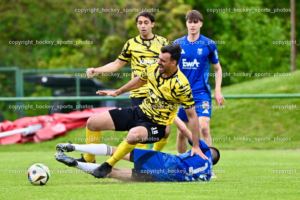 FC Faakersee vs. URC Thal Assling | #19 David Bürgler URC Thal Assling, #18 Andreas Unterguggenberger FC Faakersee, #9 Thomas Unterguggenberger FC Faakersee, #13 Philipp Perfler URC Thal Assling, FC Faakersee vs. URC Thal Assling, FC Faakersee vs. URC Thal Assling am 04.05.2025 in Finkenstein (Sportplatz Finkenstein), Austria, (Photo by Bernd Stefan)