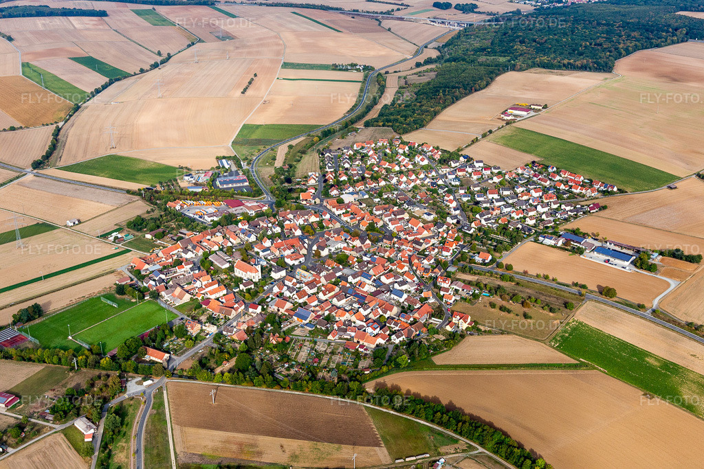 Luftbild: Ortsansicht im Ortsteil Zeuzleben in Werneck im Bundesland Bayern in Deutschland. Foto: IMG_111318.jpg vom 09.09.2018 durch Werner Riehm/FLY-FOTO.de