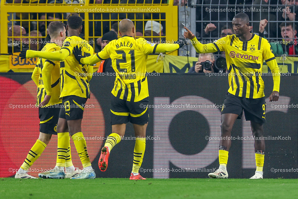 UCL11122401084 | 11.12.2024, UEFA Champions League, Borussia Dortmund - FC Barcelona, 8. Spieltag, Signal Iduna Park, Saison 2024 2025: Torjubel nach dem 2:2 durch Torschütze Serhou Guirassy (BVB #9)