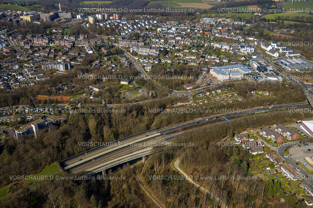 Velbert240301778 | Luftbild, Autobahn A44 mit Tunnel am Autobahndreieck Velbert-Nord, Ortsansicht Velbert, Ruhrgebiet, Nordrhein-Westfalen, Deutschland