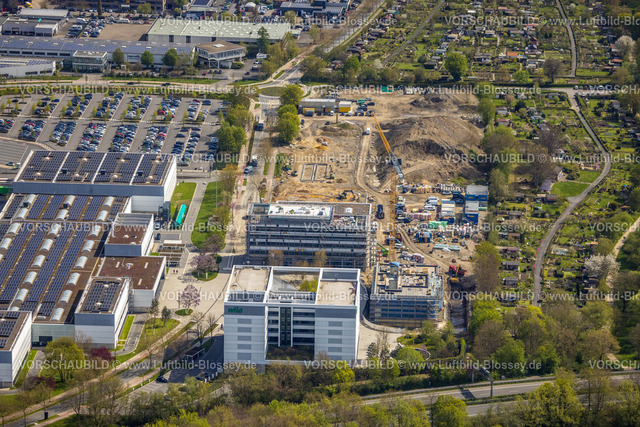 Dortmund230401838 | Luftbild, Phoenix-West Gewerbegebiet, Baustelle und Neubau, Pioneer Cube, Wilopark, Hörde, Dortmund, Ruhrgebiet, Nordrhein-Westfalen, Deutschland