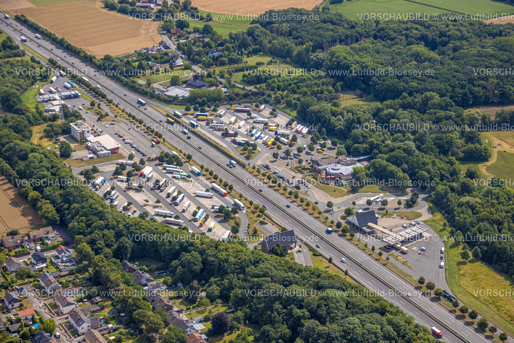 Hamm250701568Rhynern | Luftbild, Serways Raststätte Rhynern, Autobahnraststätte mit Autobahn A2, LKW Parkplatz, Stadtbezirk Rhynern, Hamm, Ruhrgebiet, Nordrhein-Westfalen, Deutschland