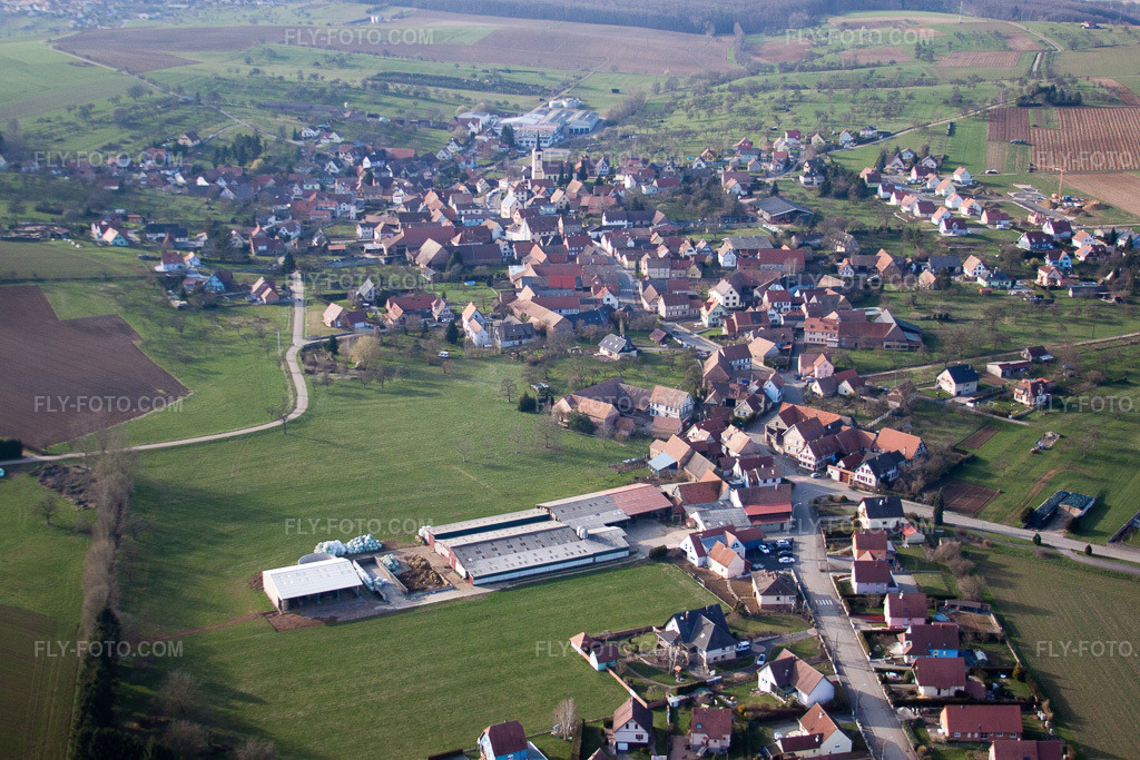 Aerial view: View of the town in Mietesheim in the state Bas-Rhin, France.Photo: IMG_38674.jpg taken on 03/20/2011 by Werner Riehm/FLY-FOTO.comResolution of the original: 4752 x 3168 px