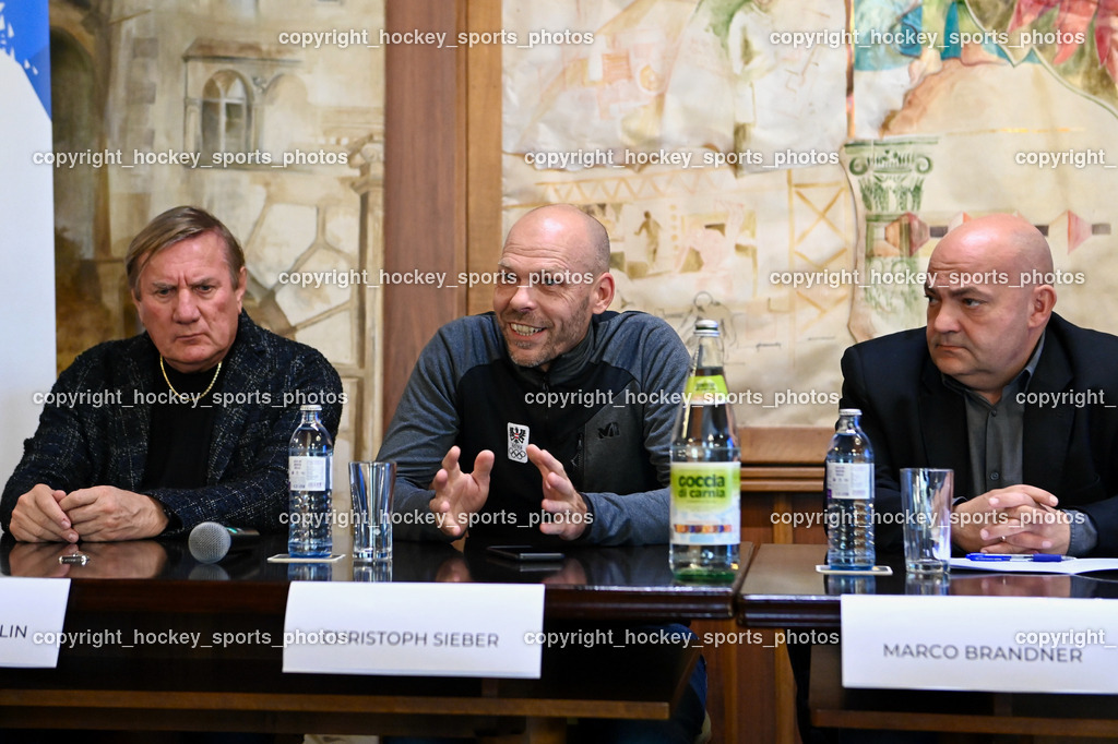 European Youth Olympic Festival EYOF 2023 Pressekonferenz | Giorgio Brandolin, ÖSTERREICHISCHES OLYMPISCHES COMITÉ Christoph Sieber, Gemeinderat Spittal an der Drau Marco Brandner