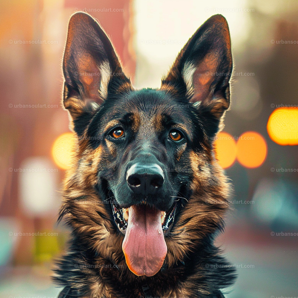 German Shepard Portrait | A striking close-up of a German Shepherd with a focused expression, highlighting its intelligence and loyalty. Ideal for showcasing the noble character of this breed in any room. - Realisiert mit Pictrs.com
