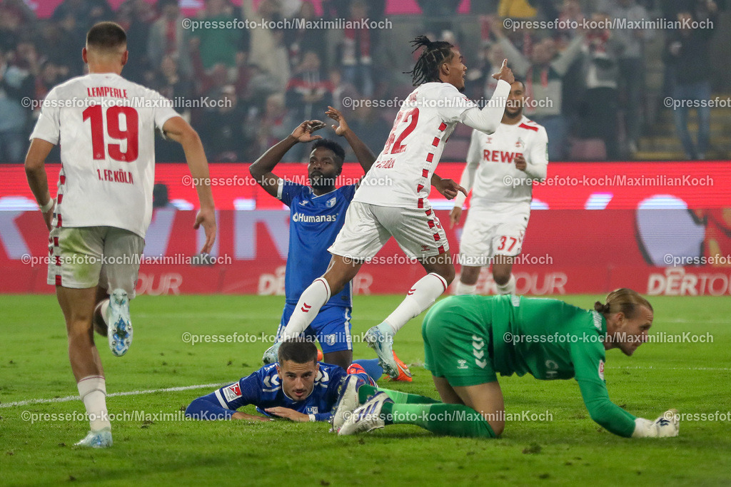 Koe14092402147 | 14.09.2024, 2. Fußball Bundesliga, 1. FC Köln - 1. FC Magdeburg, RheinEnergieSTADION, Saison 2024 2025: Torjubel nach dem 1:0 durch Damion Downs (1.FC Köln #42)DFB regulations prohibit any use of photographs as image sequences and or quasi-video.