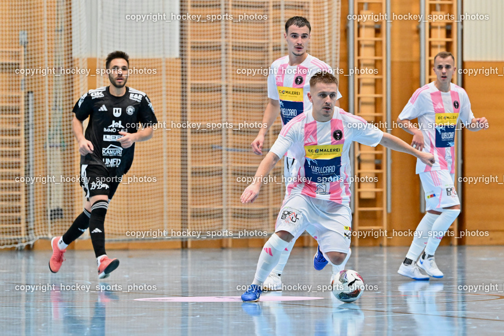 Carinthia Flamengo Futsal Club vs. FC Ljuti Krajisnici | #18 Nermin Hasanbegovic FC Ljuti Krajisnici, #32 Smajl Delic Carinthia Flamengo, #2 Faris Buljubasic Carinthia Flamengo, #99 Sifet Lidan Carinthia Flamengo, Carinthia Flamengo Futsal Club vs. FC Ljuti Krajisnici, Carinthia Flamengo Fusal Club vs. FC Ljuti Krajisnici am 12.10.2025 in Klagenfurt (Ballspielhalle Viktring), Austria, (Photo by Bernd Stefan)