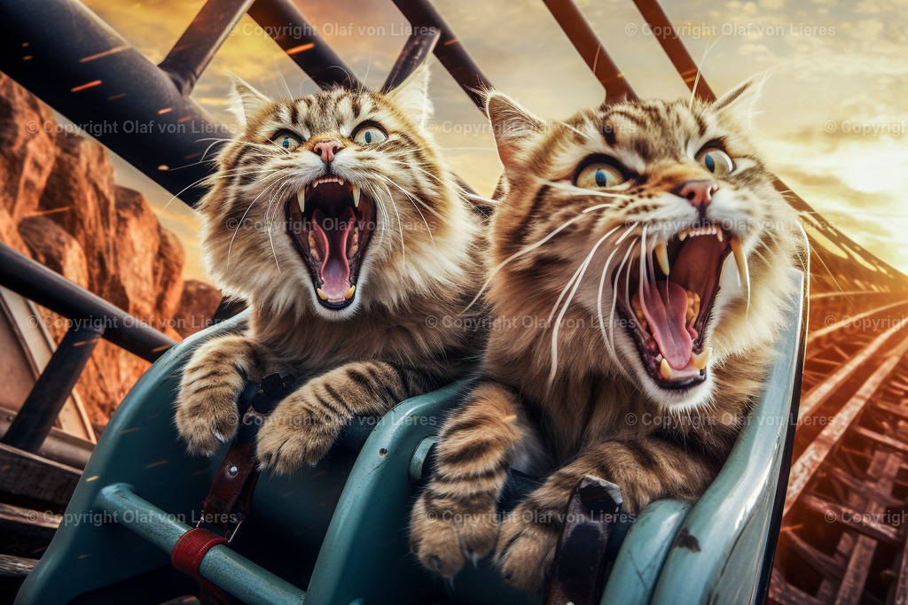 Katzen fahren Achterbahn | schreiende Katzen auf dem Rummel