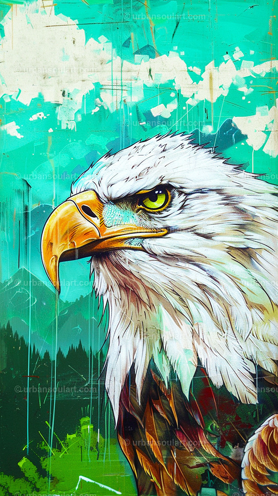 Eagle With Mountain Background | A stunning close-up of an eagle against a mountain backdrop. This canvas is ideal for nature lovers and those who admire powerful wildlife-themed art. - Realisiert mit Pictrs.com