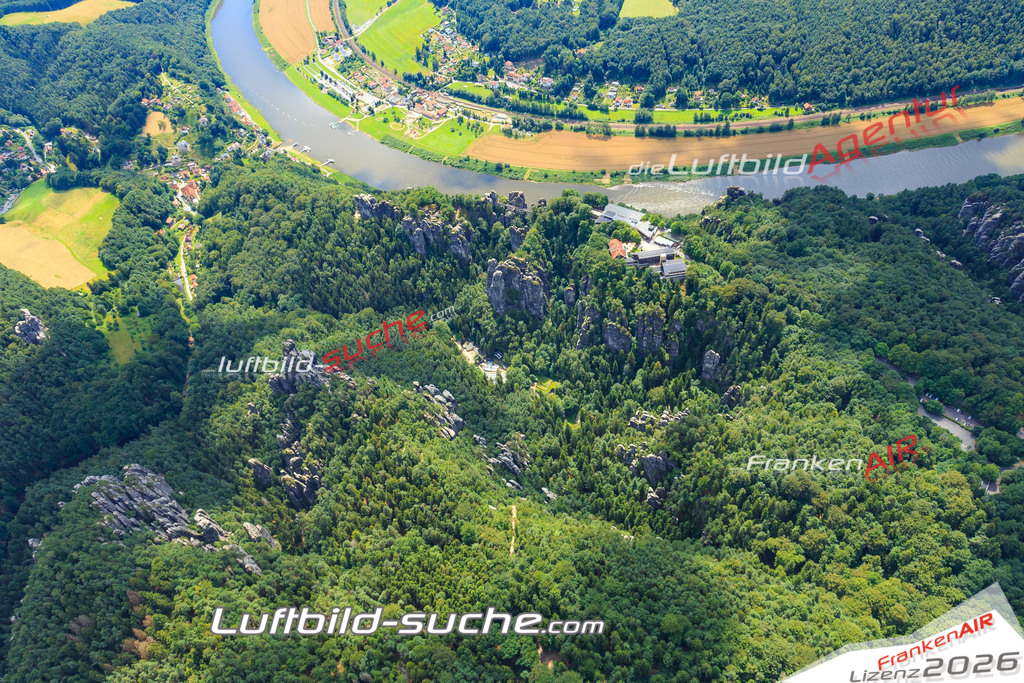 Luftbild von Bastei Rathen - Luftaufnahme wurde 2016 von https://frankenair.de mittels Flugzeug (keine Drohne) erstellt - die Geschenkidee