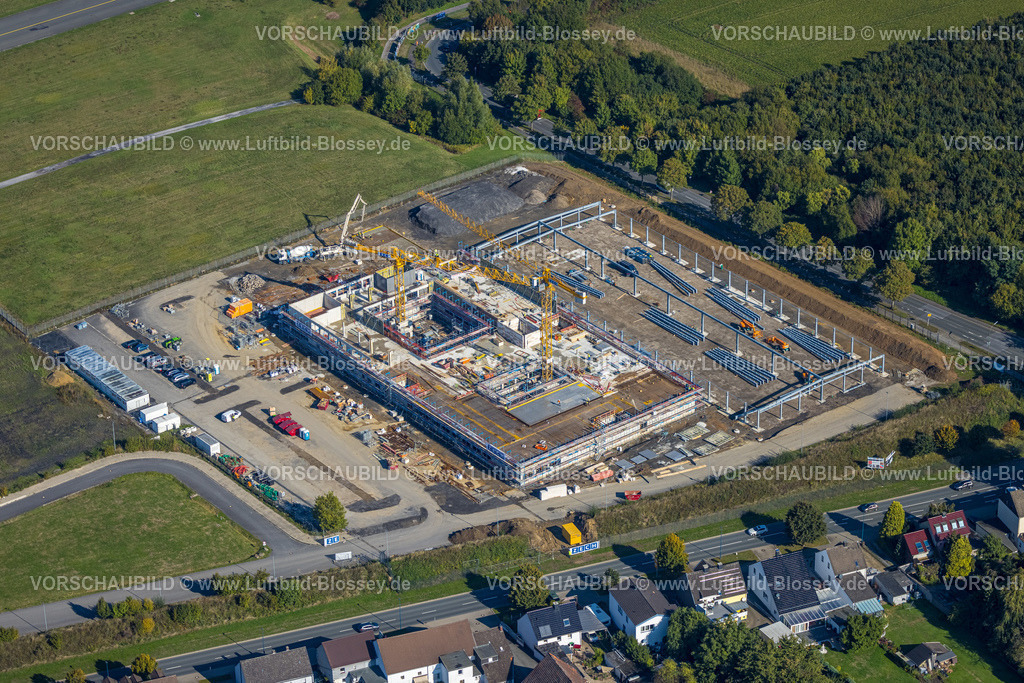 Dortmund220900522Flughafen | Luftbild, Baustelle für ein neues Polizeigebäude, Flughafenring Ecke Zeche-Norm-Straße, ehemaliger Parkplatz P3, Flughafen Dortmund Airport, Wickede, Dortmund, Ruhrgebiet, Nordrhein-Westfalen, Deutschland