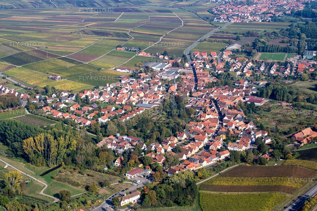 Luftbild: Ortsansicht von Südwesten in Siebeldingen im Bundesland Rheinland-Pfalz in Deutschland. Foto: IMG_8401.jpg vom 06.10.2007 durch Werner Riehm/FLY-FOTO.de