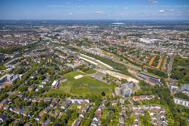 Dortmund240800693 | Luftbild, DSW 21 Dortmunder Stadtwerke, Gebäude Hauptverwaltung Deggingstraße mit Wiesenfläche, Großmarkthallen, Blick zur Dormunder City, Westfalendamm, Dortmund, Ruhrgebiet, Nordrhein-Westfalen, Deutschland