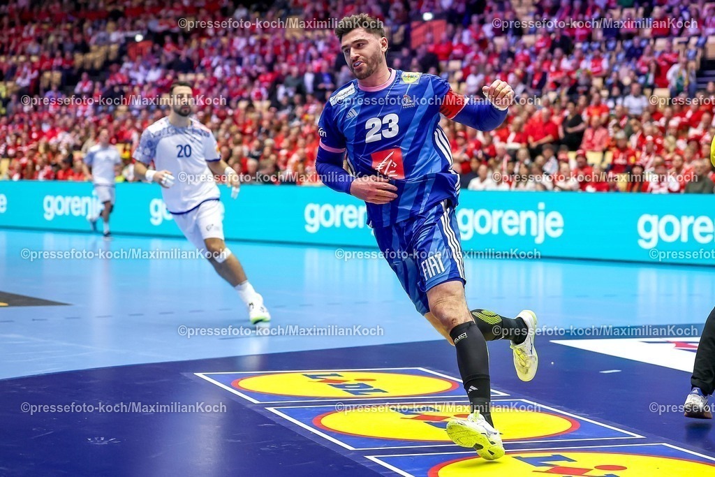 EHF24012601018 | 24.01.2026, Handball, Men's EHF EURO 2026, Frankreich - Portugal, Jyske Bank Boxen in Herning, Dänemark, Main Round:  Ludovic Fabregas (France #23) jubelnd 