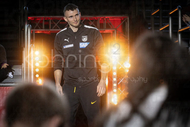 Indoor Meeting Dortmund, 08.02.2026 | DORTMUND, GERMANY - FEBRUARY 8:  Long jumper Simon Batz (MTG Mannheim) during the Athlete’s presentation during the Indoor Meeting Dortmund at the Helmut-Koernig-Halle on February 8, 2026 in Dortmund, Germany. (Photo by Axel Kohring/Beautiful Sports Int.)