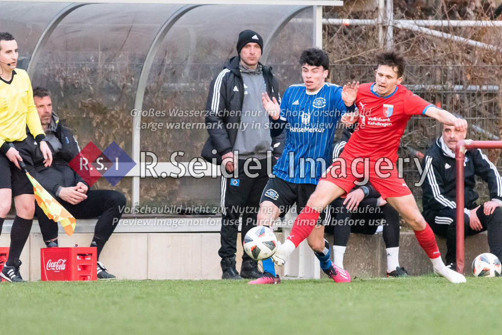 Fußball, Saison 2022/23, Regionalliga Nord, Hamburger SV II (U21) - SV Drochtersen/Assel, Sportpark Eimsbüttel (Hamburg), 05.04.2023, 24. Spieltag | Nicolas Olivieira Kisilowski (#14, HSV II), Jorik Wulff (#6, Drochtersen/A.)