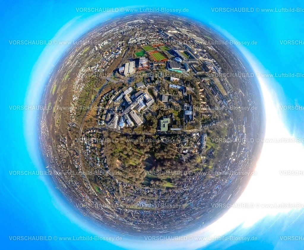 Bochum240190082StJoseph_hospital | Luftbild, Gebäudekomplex Universitätsklinikum St. Josef-Hospital - Katholisches Klinikum Bochum, Stadtpark, Vonovia Ruhrstadion, Bundesligastadion des VFL Bochum 1848, Fußballstadion, Erdkugel, Fisheye Aufnahme, Fischaugen Aufnahme, 360 Grad Aufnahme, tiny world, little planet, fisheye Bild, Grumme, Bochum, Ruhrgebiet, Nordrhein-Westfalen, Deutschland