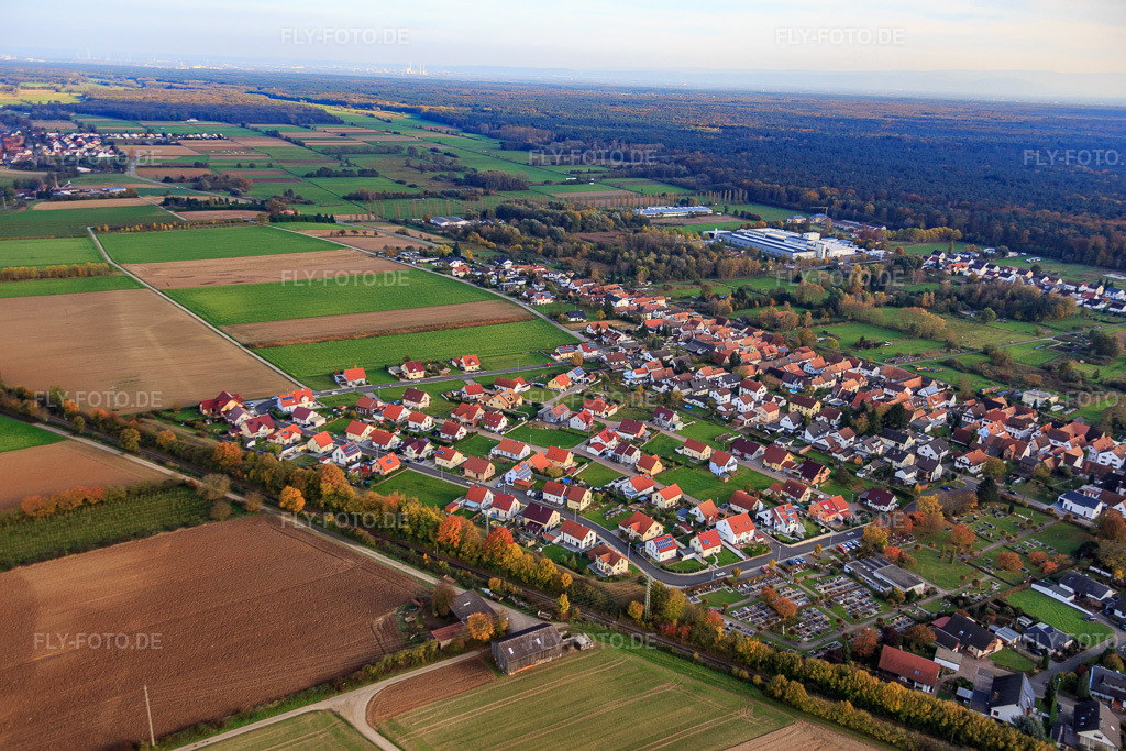 Luftbild: Im Unterfeld im Ortsteil Schaidt in Wörth im Bundesland Rheinland-Pfalz in Deutschland. Foto: IMG_075865.jpg vom 02.11.2014 durch Werner Riehm/FLY-FOTO.de