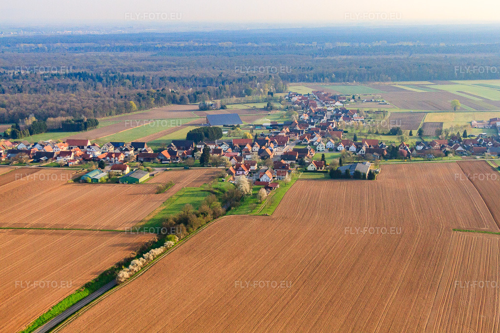 Vue aérienne: Rue de Seebach à Schleithal dans le département Bas Rhin, France – .Photo: IMG_63638.jpg prise le 30/03/2014 par Werner Riehm/FLY-FOTO.eu – Résolution de l'original: 4752 x 3168 px