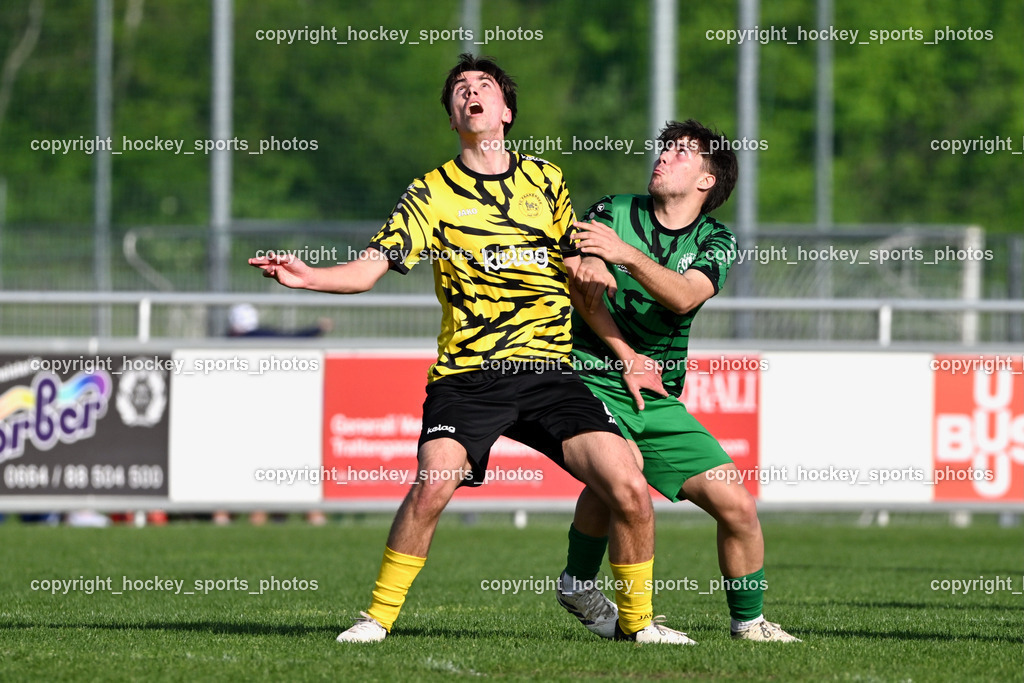 SC Landskron vs. FC Faakersee | #19 Daniel Martinovic SC Landskron, #20 Luca Samonig FC Faakersee, SC Landskron vs. FC Faakersee, SC Landskron vs. FC Faakersee am 27.04.2025 in Villach (Sportanlage Landskron), Austria, (Photo by Bernd Stefan)