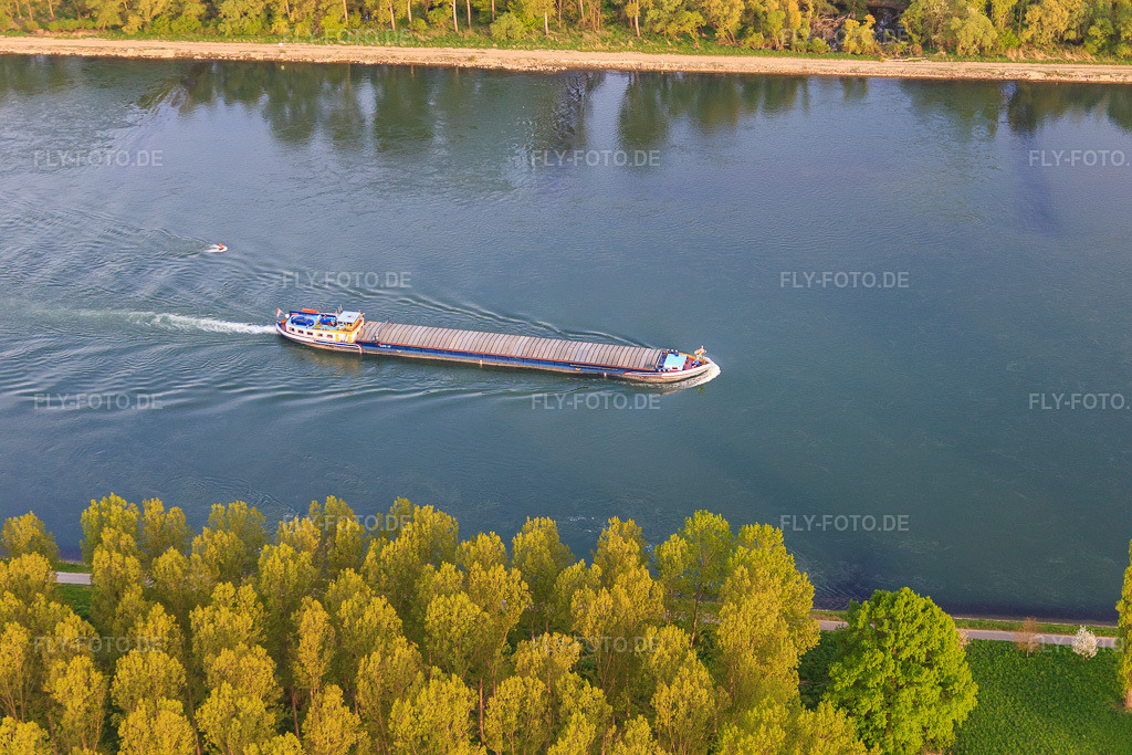 Luftbild: Frachtschiff auf dem Rhein in Neuburg am Rhein im Bundesland Rheinland-Pfalz in Deutschland. Foto: IMG_077976.jpg vom 24.04.2015 durch Werner Riehm/FLY-FOTO.de
