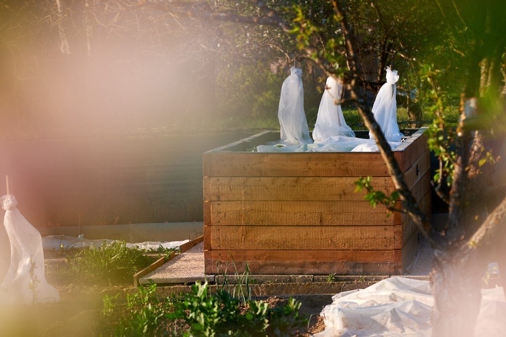Blick auf ein Hochbeet im Garten | Austria - April 25, 2020: Impressionen aus dem Hausgarten; Blick auf ein Hochbeet im Garten. - Realisiert mit Pictrs.com