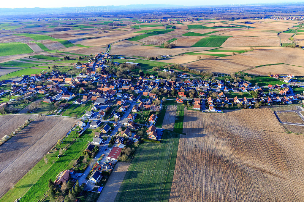 Vue aérienne: Rue de la Libération à Oberlauterbach dans le département Bas Rhin, France – .Photo: IMG_097845.jpg prise le 27/03/2017 par Werner Riehm/FLY-FOTO.eu – Résolution de l'original: 5472 x 3648 px
