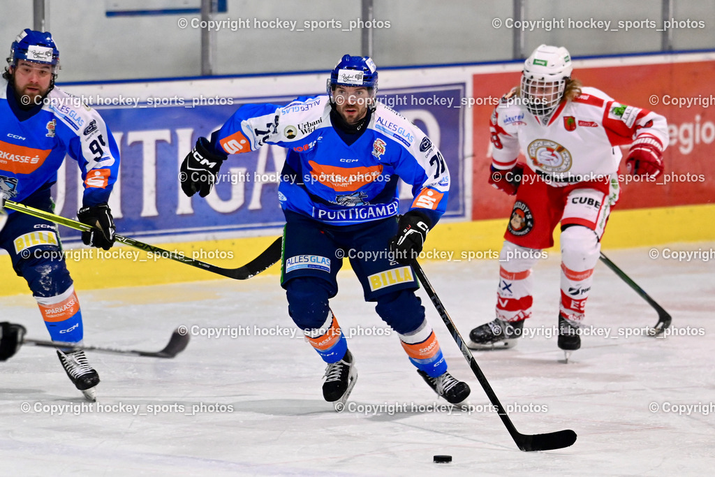 ESC Steindorf vs. ESV Ferlach  | #95 Gelfanov Ruslan ESC Steindorf, #79 Petrik Benjamin ESC Steindorf, #9 Steiner Markus ESV Ferlach, ESC Steindorf vs. ESV Ferlach , ESC Steindorf vs. ESV Ferlach  am 15.02.2026 in Steindorf (Ossiachersee Halle), Austria, (Photo by Bernd Stefan)