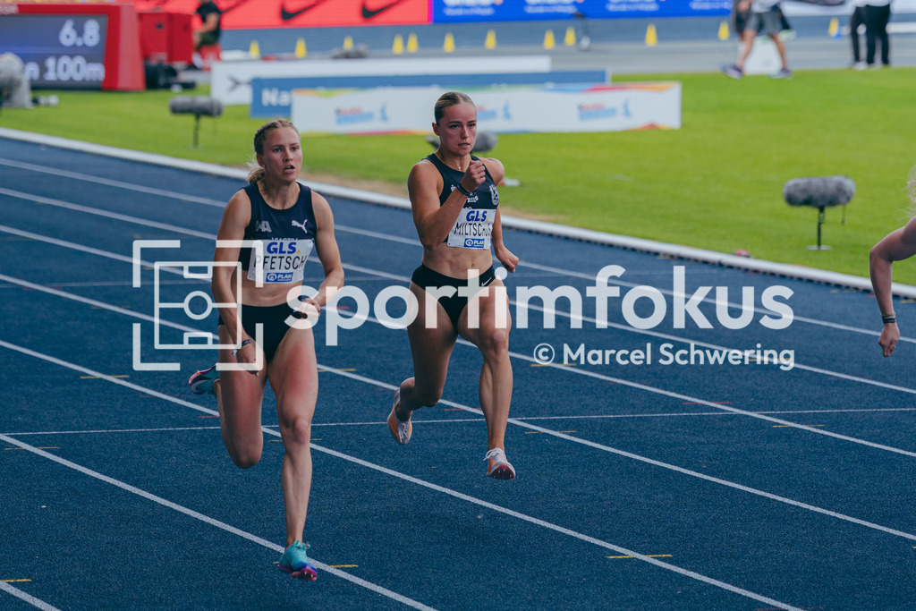 Deutsche Meisterschaften der Frauen und Männer 2026 | Joelina Sophie Miltschus, SC DHfK Leipzig, 100-Meter-Lauf, Vorlauf, Deutsche Meisterschaften der Frauen und Männer 2026, Lohrheidestadion Bochum-Wattenscheid, 25.07.2026. Foto: Marcel Schwering / sportimfokus - Realisiert mit Pictrs.com