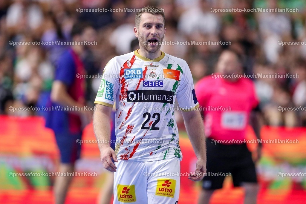 KoeEHF14062502151 | 14.06.2025, Handball, Halbfinale TruckScout24 EHF FINAL4, LANXESS arena Köln, FC Barcelona - SC Magdeburg: Lukas Mertens (Magdeburg #22) 
