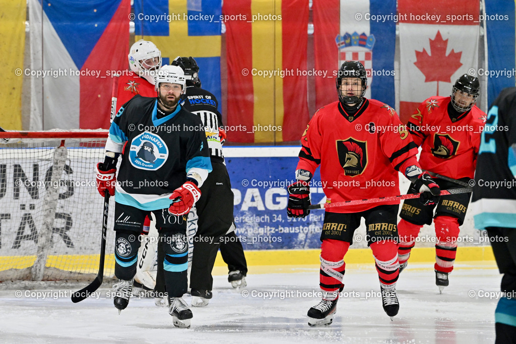Lendhafen Seelöwen vs. Spartans Althofen | #9 Hebar Andrej Lendhafen Seelöwen, #81 Jakobitsch Silvio Spartans Althofen, #25 Mayrobnig Marco Spartans Althofen, Lendhafen Seelöwen vs. Spartans Althofen, Lendhafen Seelöwen vs. Spartans Althofen am 14.02.2025 in Ferlach (HTC Eishalle Ferlach), Austria, (Photo by Bernd Stefan)