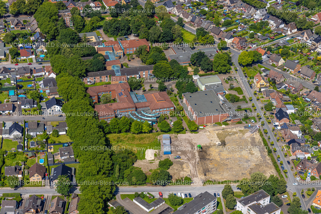 Hamm240706028 | Luftbild, Schulzentrum mit Grundschule Gebrüder-Grimm-Schule und Gesamtschule Sophie Scholl Schule, Baustelle Hagenstraße Ecke Marinestraße, Bockum-Hövel, Hamm, Ruhrgebiet, Nordrhein-Westfalen, Deutschland