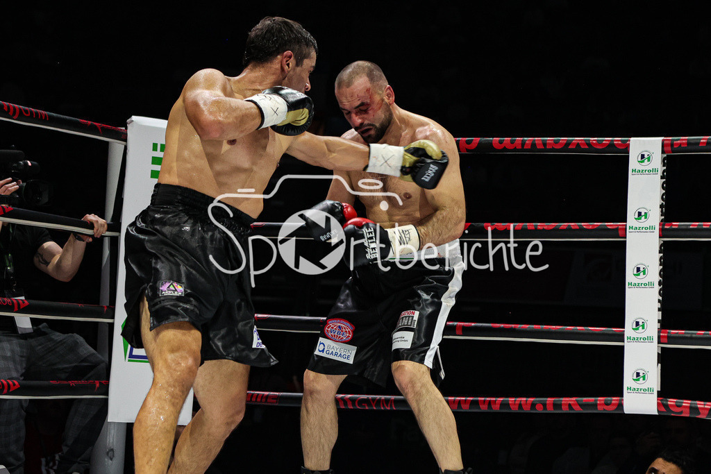 Profi - Box - Gala / Main Event | Shefat ISUFI (Schwarz Weisse Hose) im WBF Titelkampf gegen Hernan David PEREZ (Schwarze Hose)