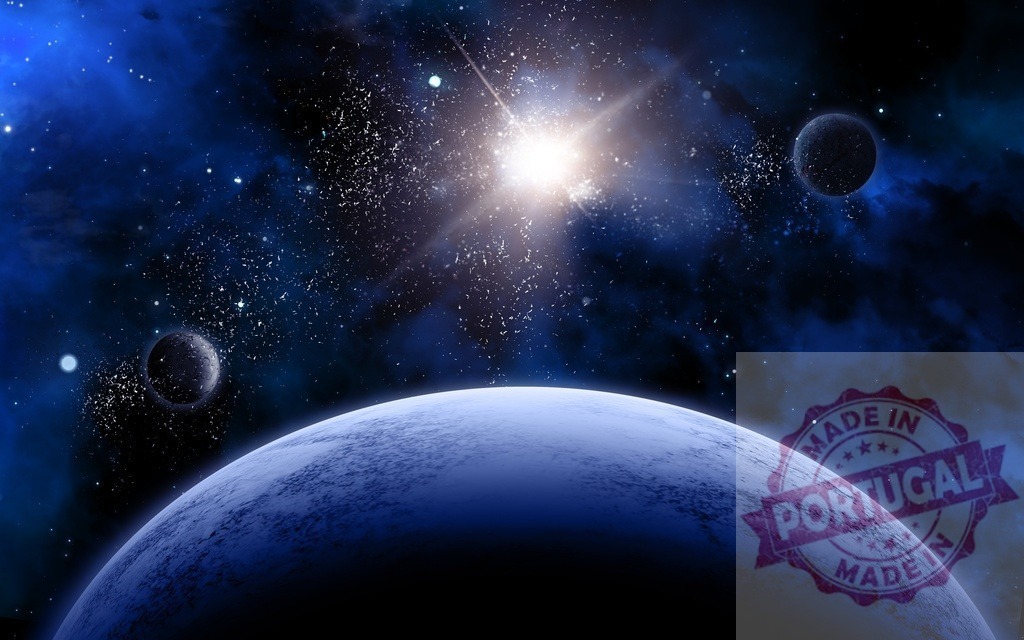 Earth-like planet view from deep cosmos with stars | Blue planet, distant sun, and nebulae filling a dark starry space - Realized with Pictrs.com